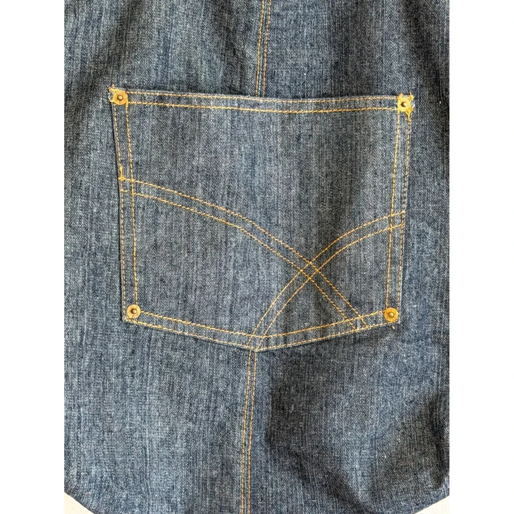 Dark Wash Denim Tote Bag with Exterior Pocket and Contrast Stitching